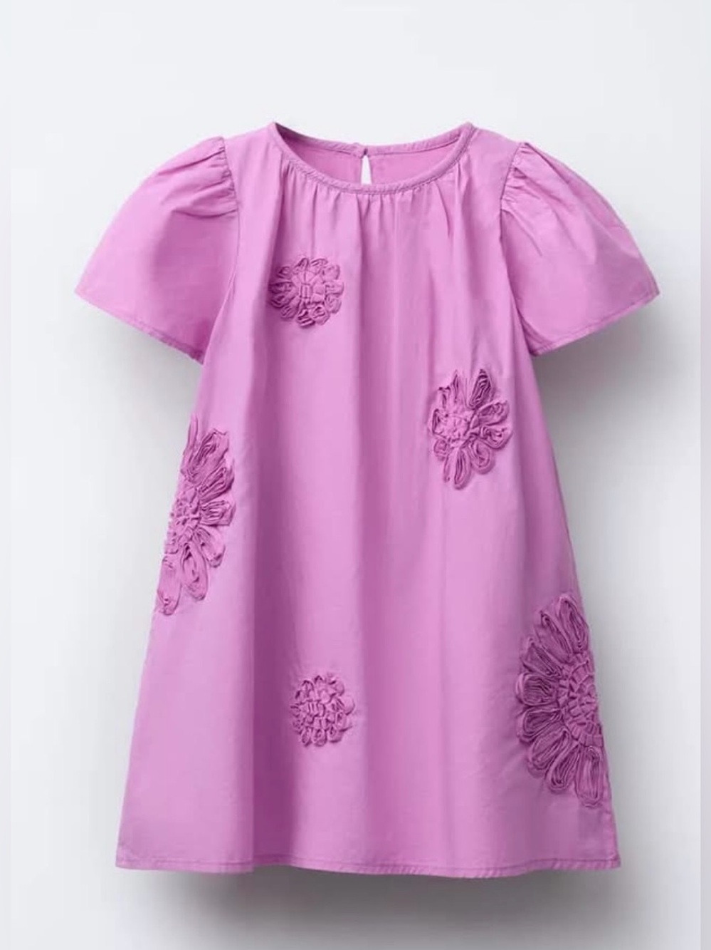 Girls Zara floral dress prominent 3D appliqués  puffed short sleeves Pink Sz 5